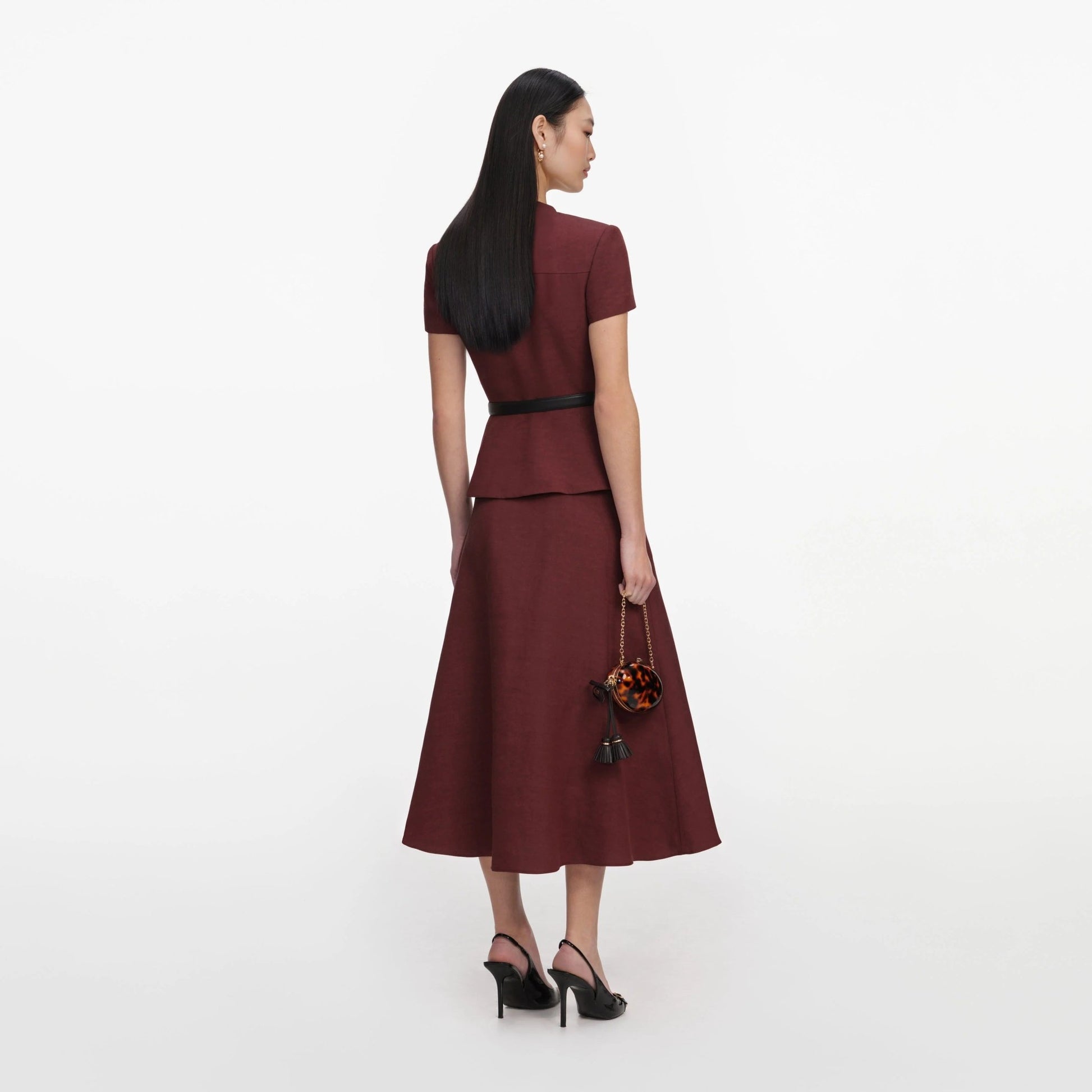 Young Ideas & Henmores -Brown Peplum Linen Midi Dress -Brown -10