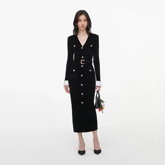 Young Ideas & Henmores -Chenille Knit Midi Dress -Black -S