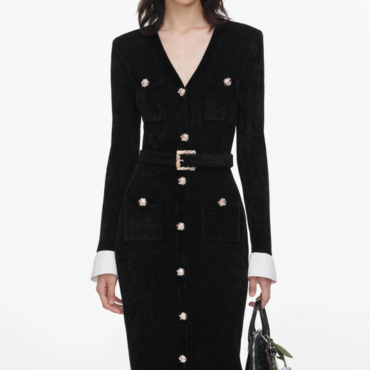 Young Ideas & Henmores -Chenille Knit Midi Dress -Black -S