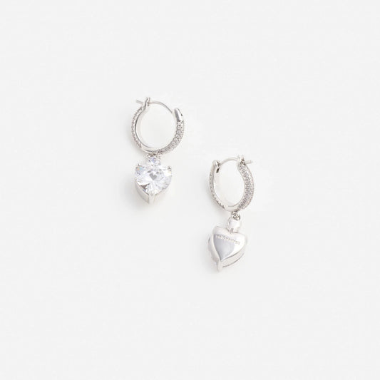 Young Ideas & Henmores -Crystal Heart Dangle Hoop Earring -Silver -OS