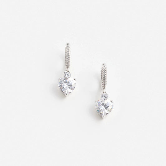 Young Ideas & Henmores -Crystal Heart Dangle Hoop Earring -Silver -OS