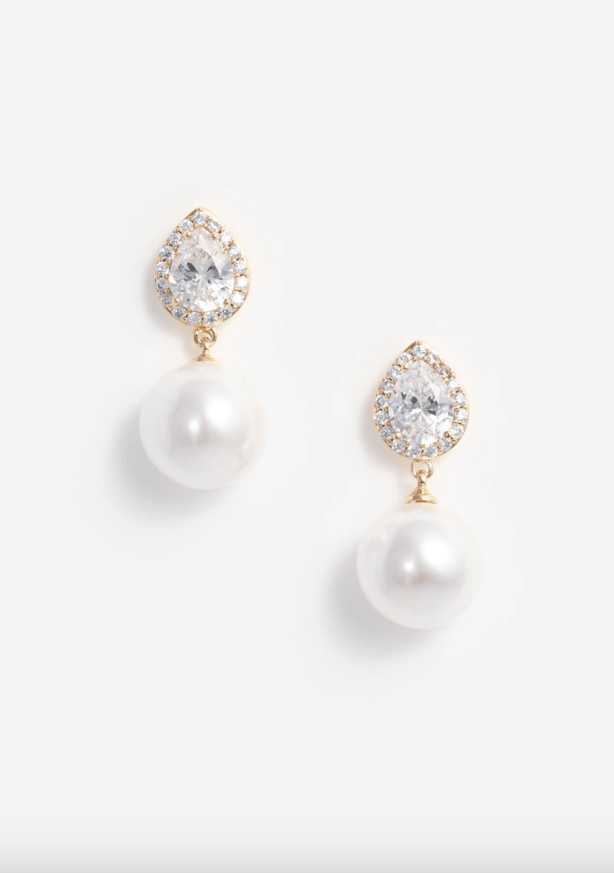 Young Ideas & Henmores - Crystal Pearl Drop Earrings - Gold - OS