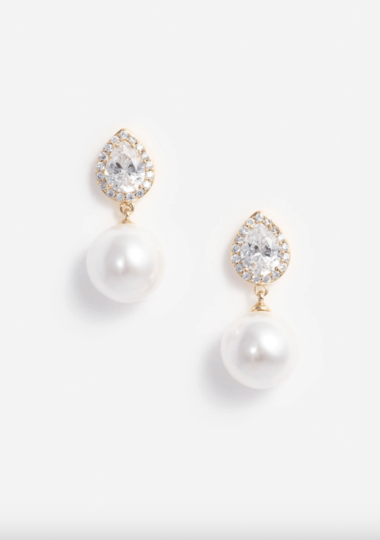 Young Ideas & Henmores - Crystal Pearl Drop Earrings - Gold - OS