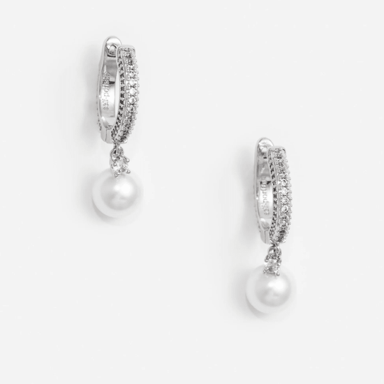 Young Ideas & Henmores - Crystal Pearl Drop Hoop Earrings - Silver - OS