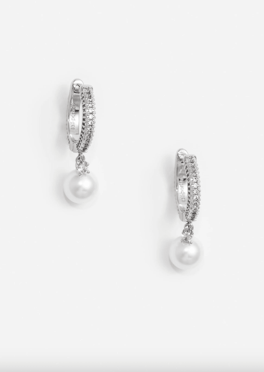Young Ideas & Henmores - Crystal Pearl Drop Hoop Earrings - Silver - OS