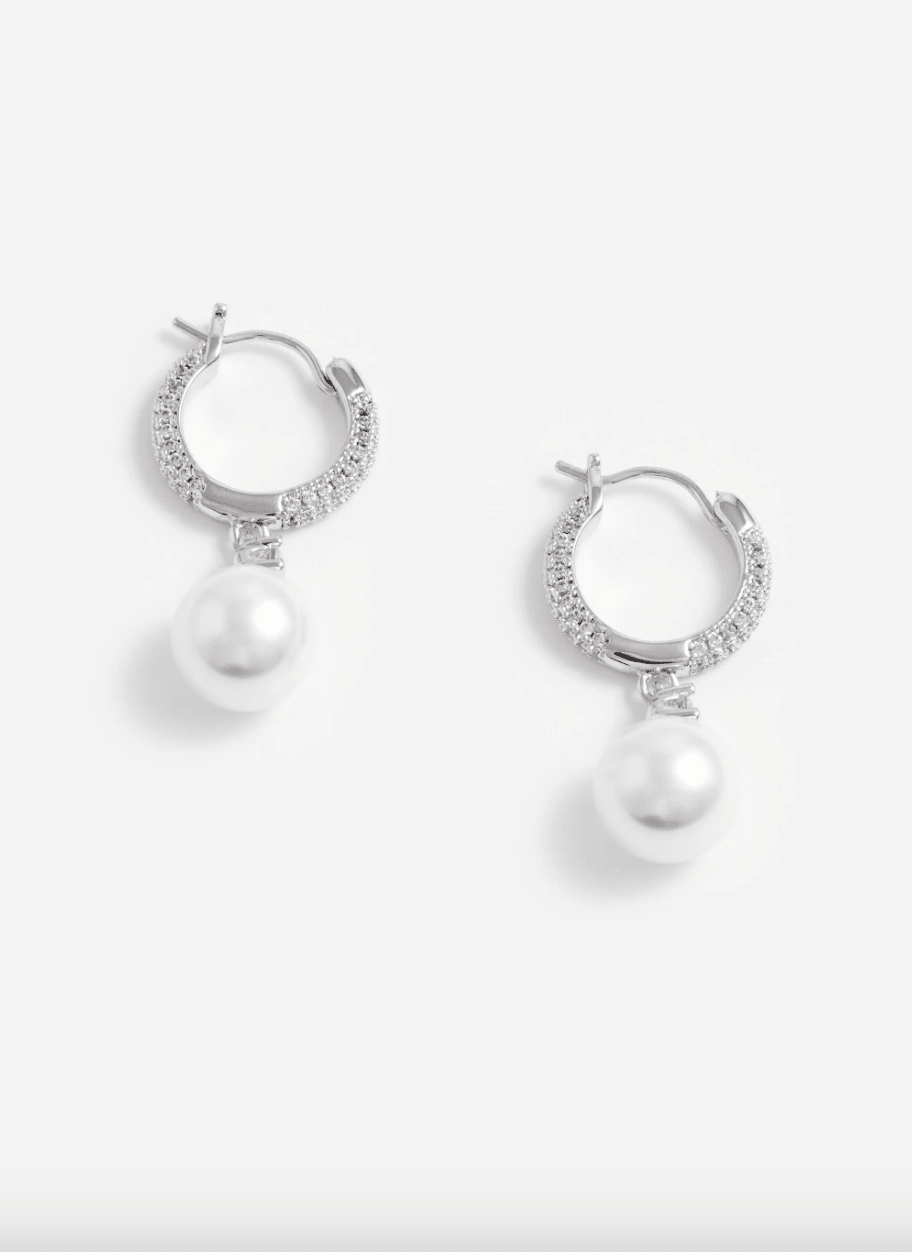 Young Ideas & Henmores - Crystal Pearl Drop Hoop Earrings - Silver - OS