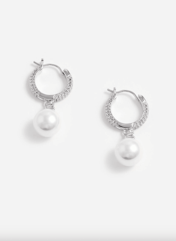 Young Ideas & Henmores - Crystal Pearl Drop Hoop Earrings - Silver - OS