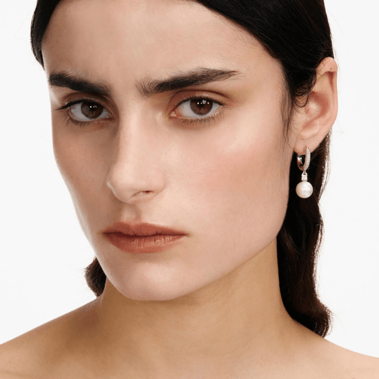 Young Ideas & Henmores - Crystal Pearl Drop Hoop Earrings - Silver - OS
