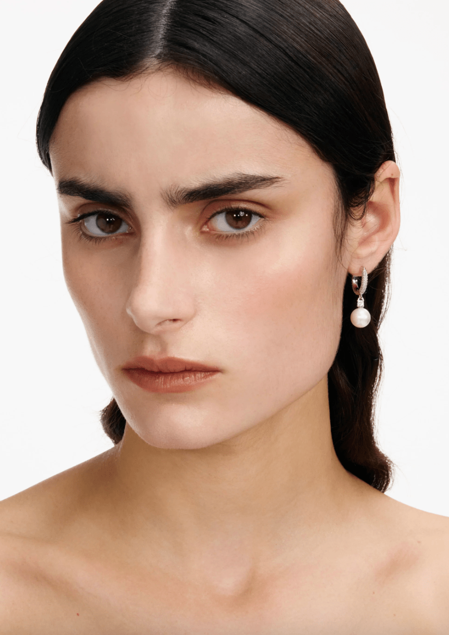 Young Ideas & Henmores - Crystal Pearl Drop Hoop Earrings - Silver - OS