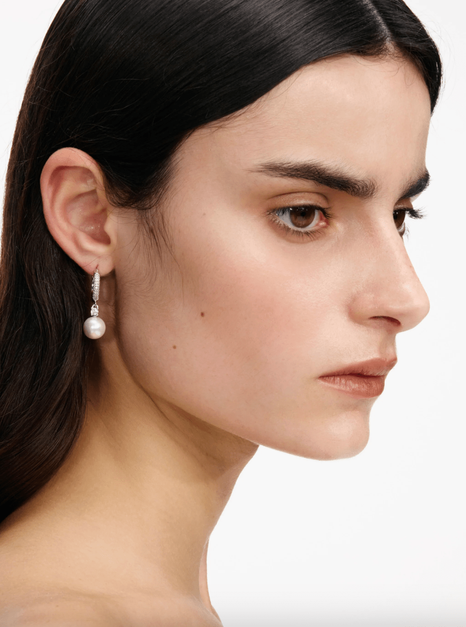 Young Ideas & Henmores - Crystal Pearl Drop Hoop Earrings - Silver - OS