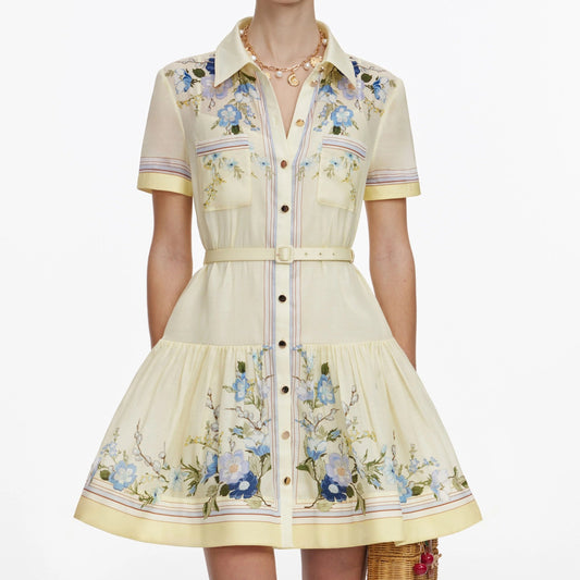Young Ideas & Henmores - Floral Organza Mini Dress - Yellow - 8