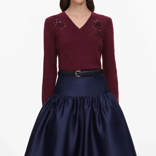 Young Ideas & Henmores -Flower Wool Jumper -Burgundy -S