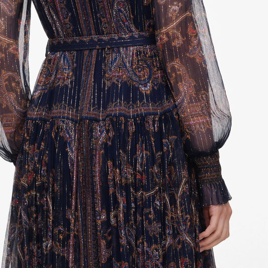 Young Ideas & Henmores -Georgette Printed Midi Dress -Navy -10