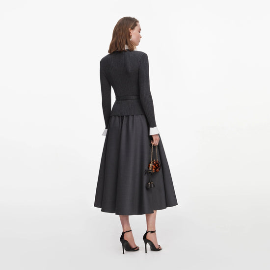 Young Ideas & Henmores -Grey Knit Twill Midi Dress -Grey -10