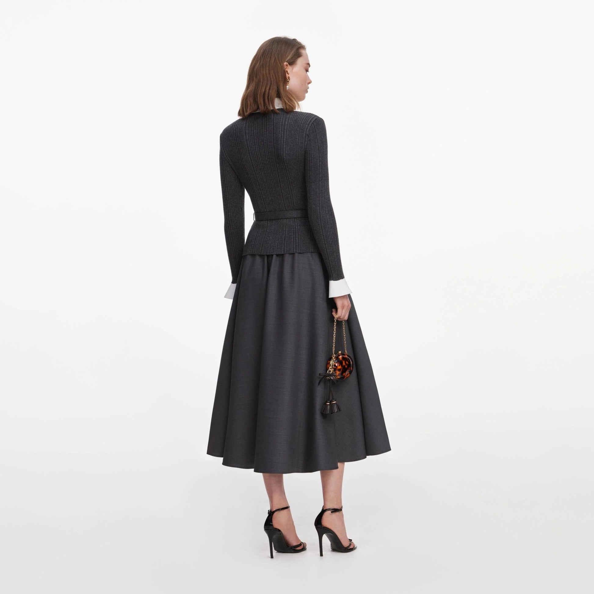 Young Ideas & Henmores -Grey Knit Twill Midi Dress -Grey -10