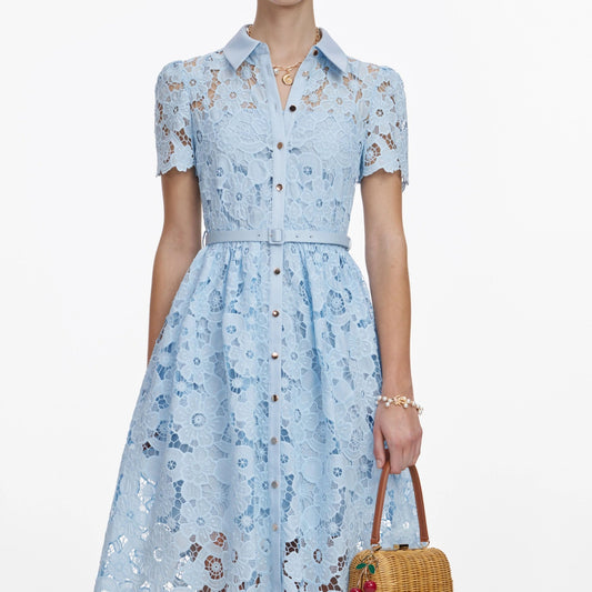 Young Ideas & Henmores - Lace Collared Midi Dress - Blue - 10