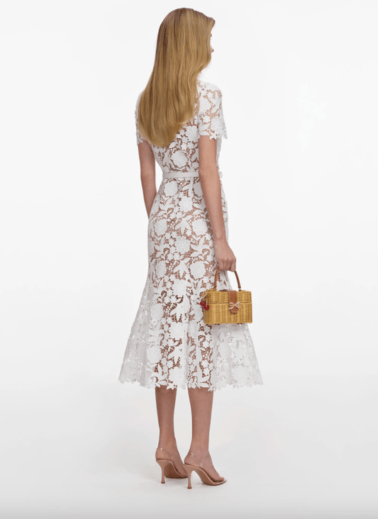 Young Ideas & Henmores - Lace Collared Midi Dress - White - 10