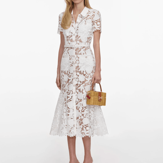 Young Ideas & Henmores - Lace Collared Midi Dress - White - 10
