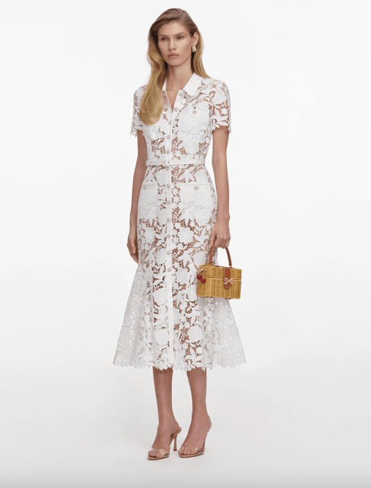 Young Ideas & Henmores - Lace Collared Midi Dress - White - 10