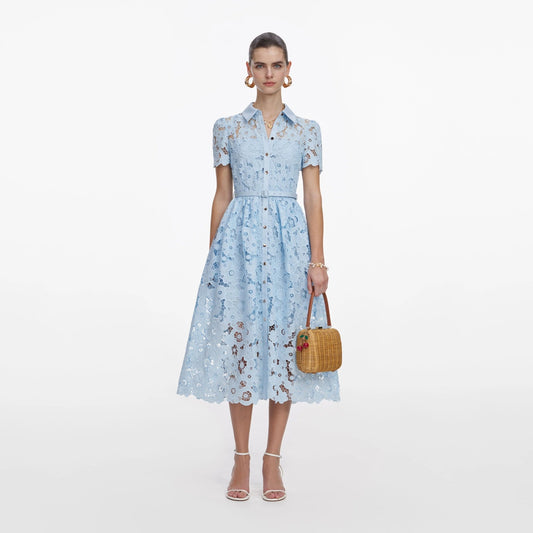 Young Ideas & Henmores - Lace Collared Midi Dress - Blue - 10