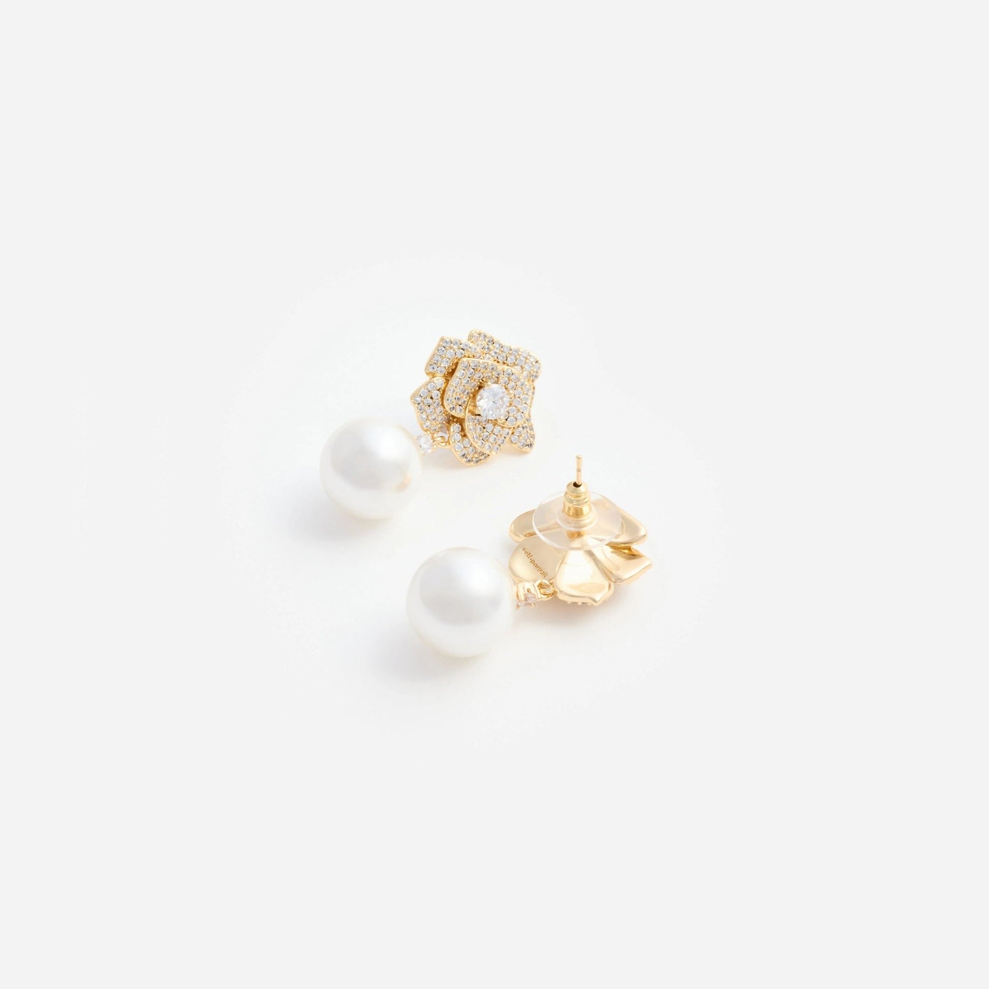 Young Ideas & Henmores -Mini Crystal Flower Pearl Earrings -Gold -OS