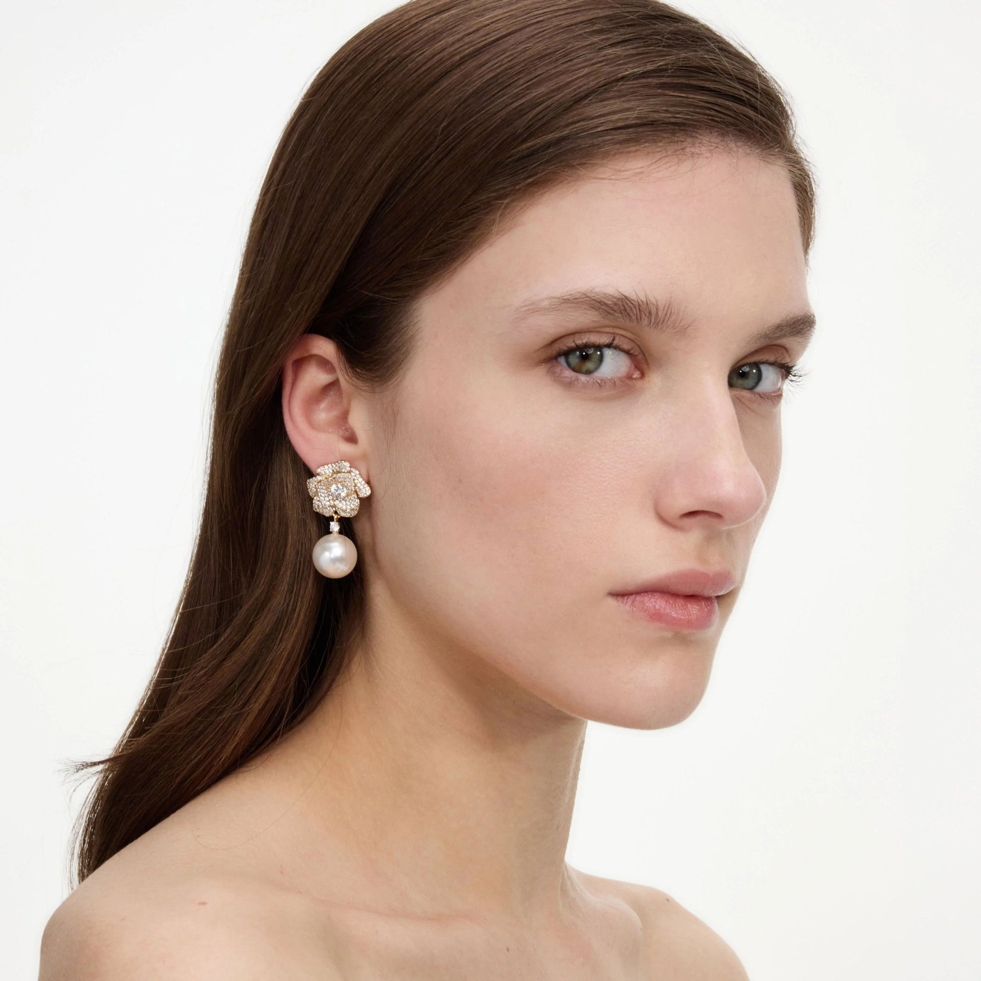 Young Ideas & Henmores -Mini Crystal Flower Pearl Earrings -Gold -OS