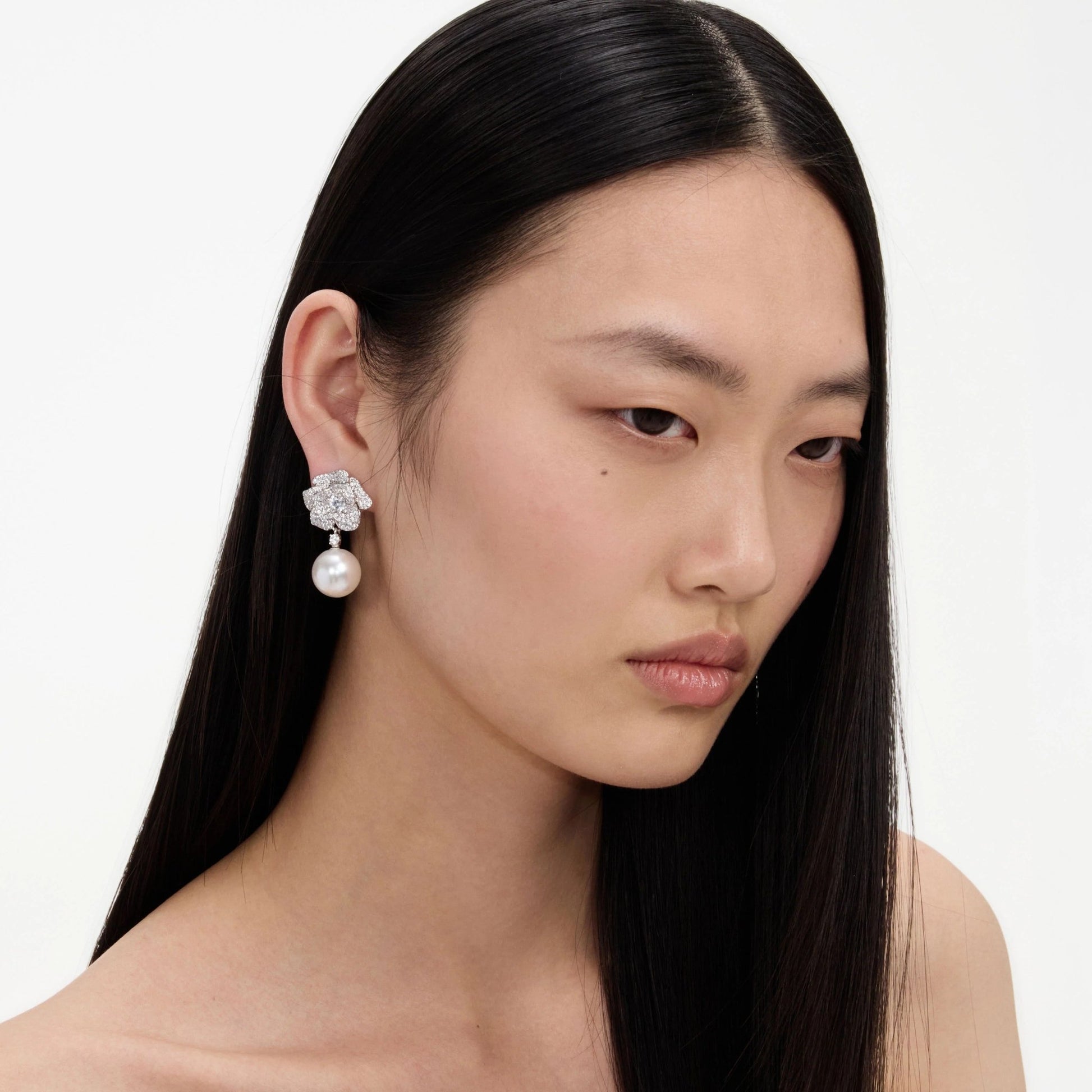Young Ideas & Henmores -Mini Crystal Flower Pearl Earrings -Gold -OS