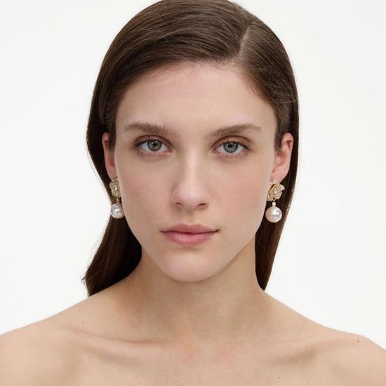 Young Ideas & Henmores -Mini Crystal Flower Pearl Earrings -Gold -OS