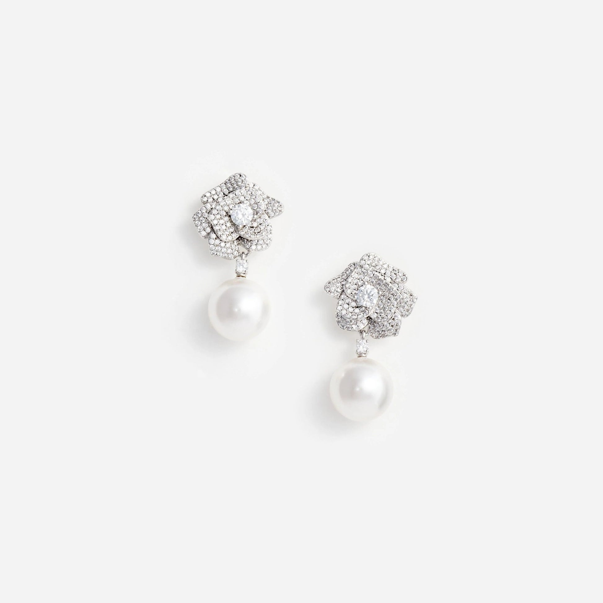 Young Ideas & Henmores -Mini Crystal Flower Pearl Earrings -Silver -OS