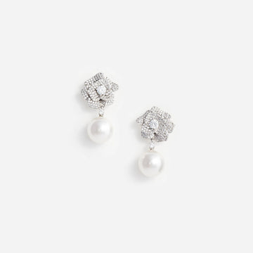 Young Ideas & Henmores -Mini Crystal Flower Pearl Earrings -Silver -OS