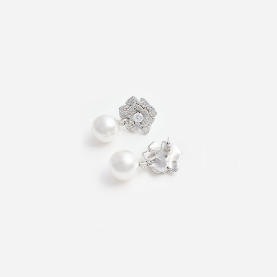 Young Ideas & Henmores -Mini Crystal Flower Pearl Earrings -Gold -OS