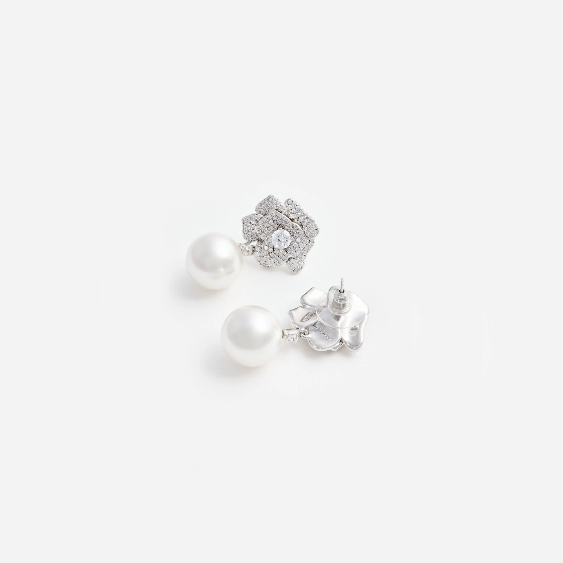 Young Ideas & Henmores -Mini Crystal Flower Pearl Earrings -Gold -OS