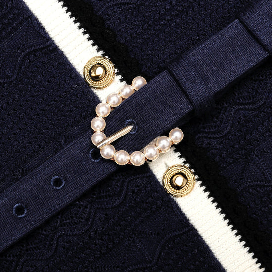 Young Ideas & Henmores -Navy Pointelle Knit Midi Dress -Navy -XS