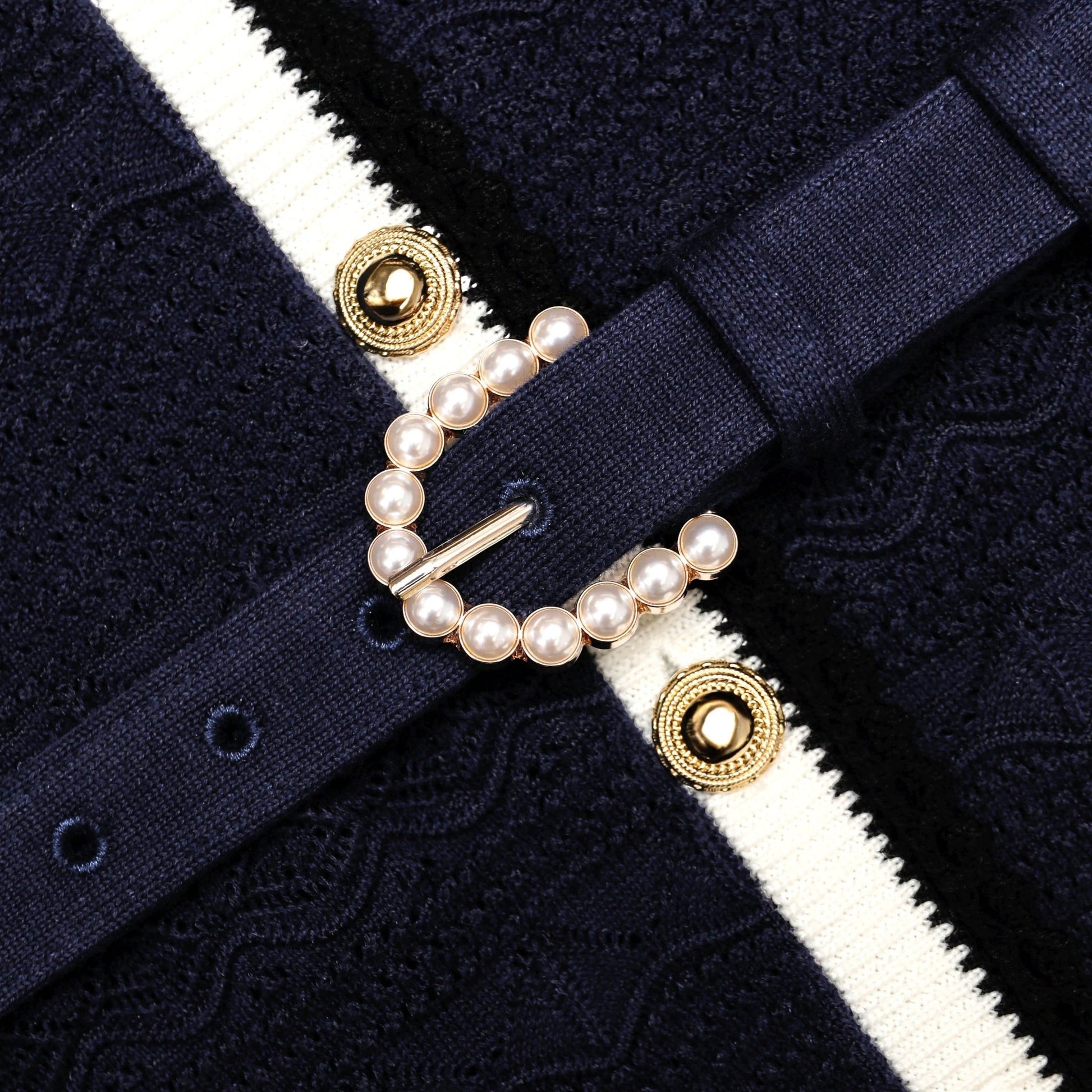 Young Ideas & Henmores -Navy Pointelle Knit Midi Dress -Navy -XS