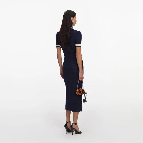 Young Ideas & Henmores -Navy Pointelle Knit Midi Dress -Navy -XS