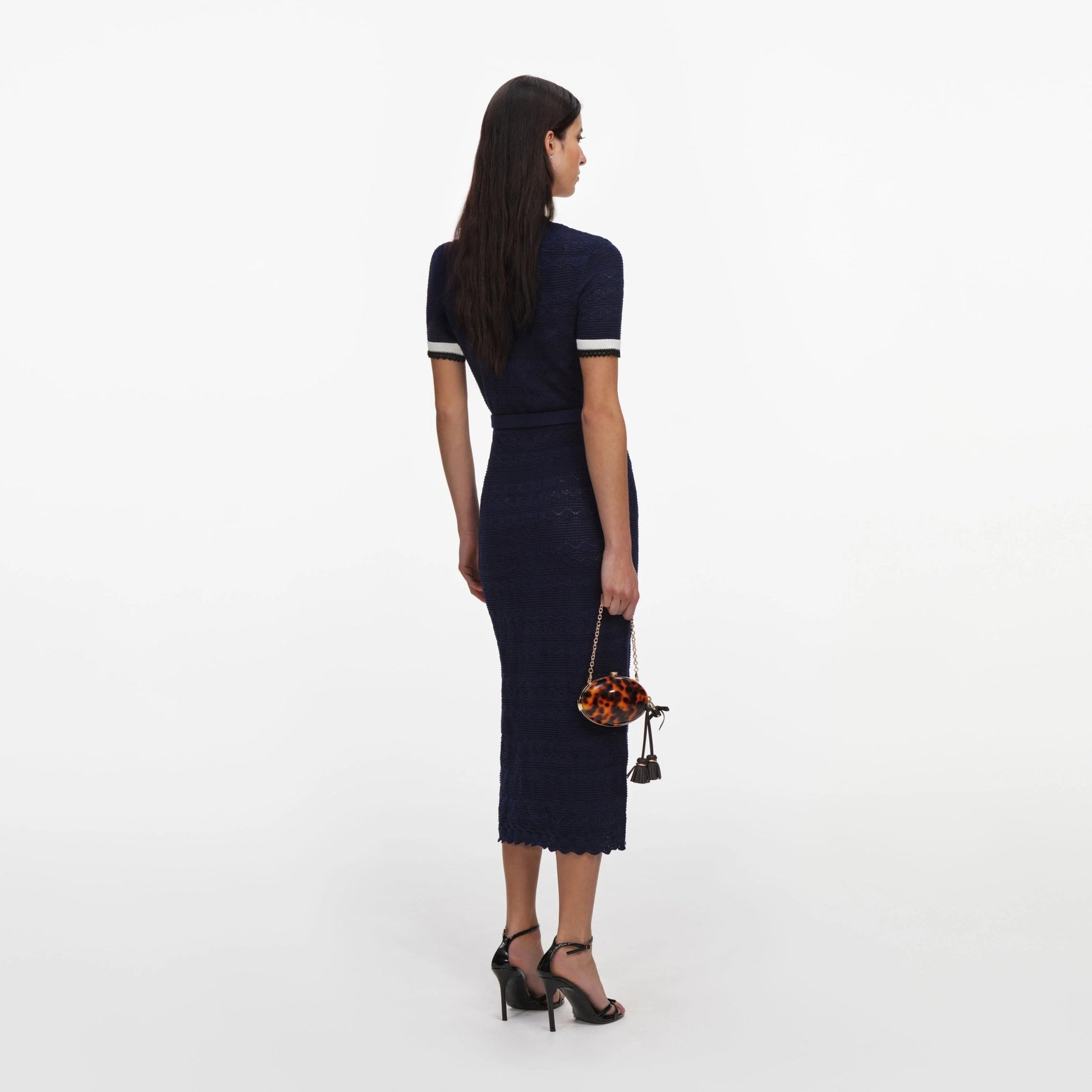Young Ideas & Henmores -Navy Pointelle Knit Midi Dress -Navy -XS