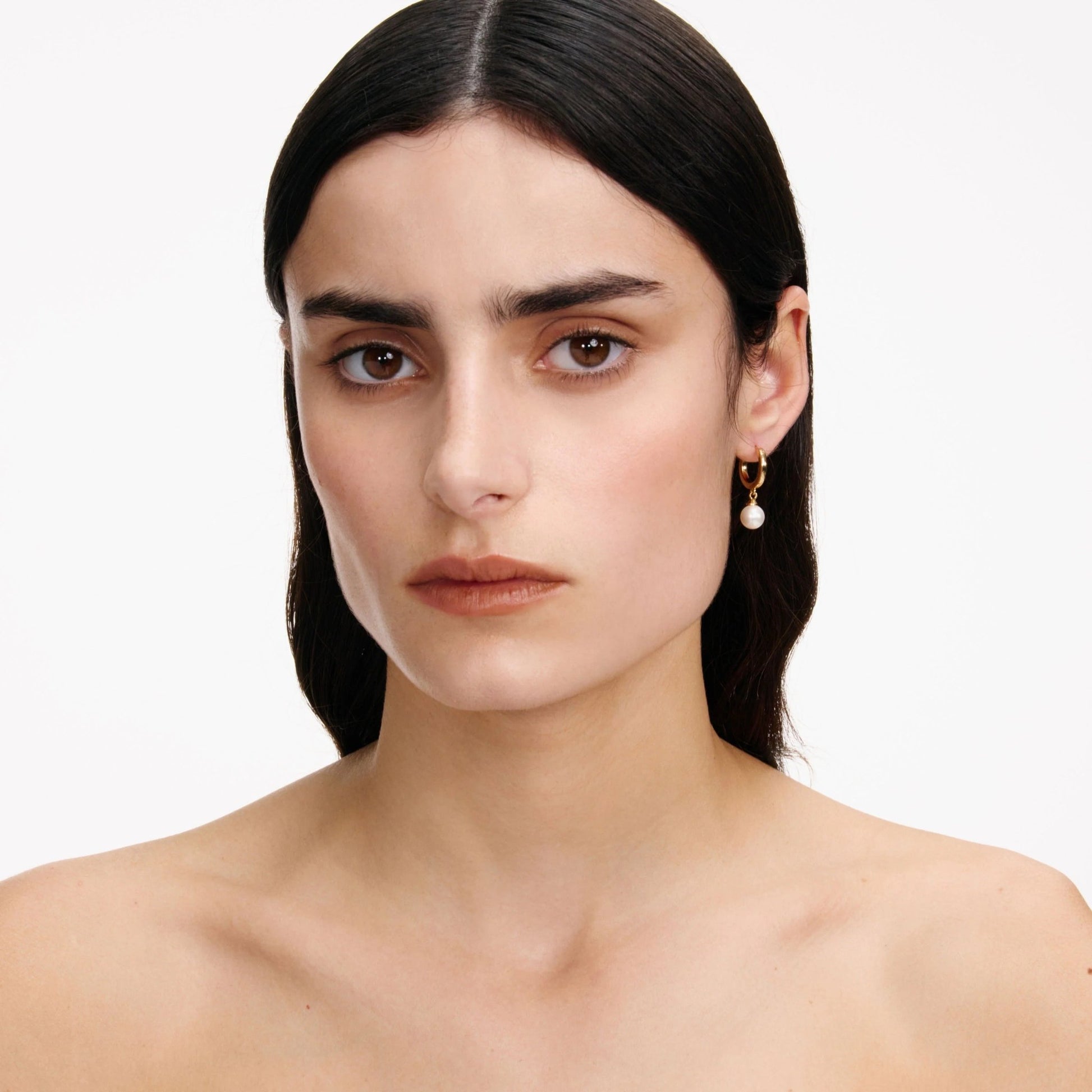 Young Ideas & Henmores - Pearl Drop Hoop Earrings - Gold - OS