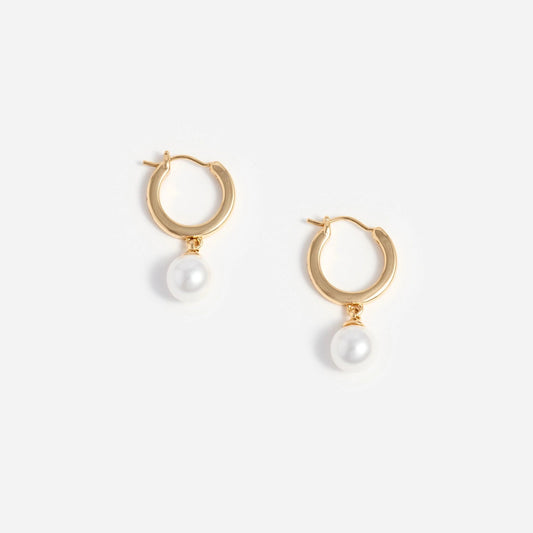 Young Ideas & Henmores - Pearl Drop Hoop Earrings - Gold - OS