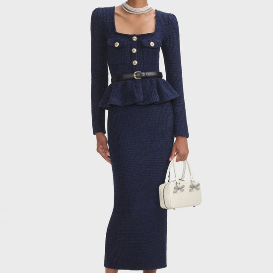 Young Ideas/Henmores - Peplum Detail Knitted Midi Dress - Blue - S