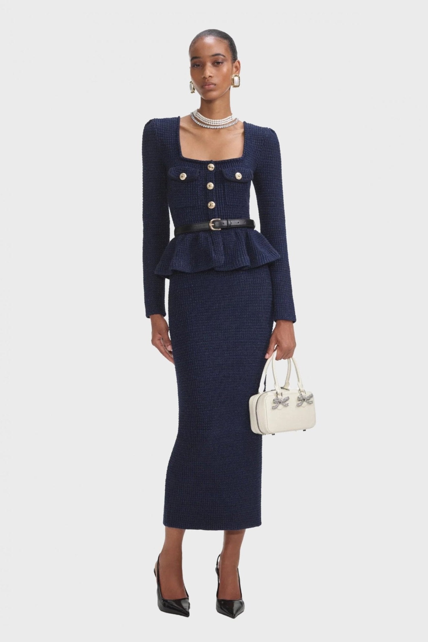 Young Ideas/Henmores - Peplum Detail Knitted Midi Dress - Blue - S