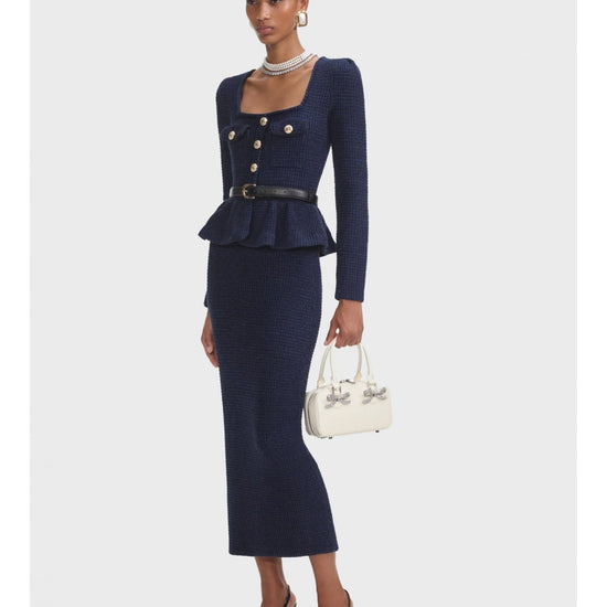 Young Ideas/Henmores - Peplum Detail Knitted Midi Dress - Blue - S