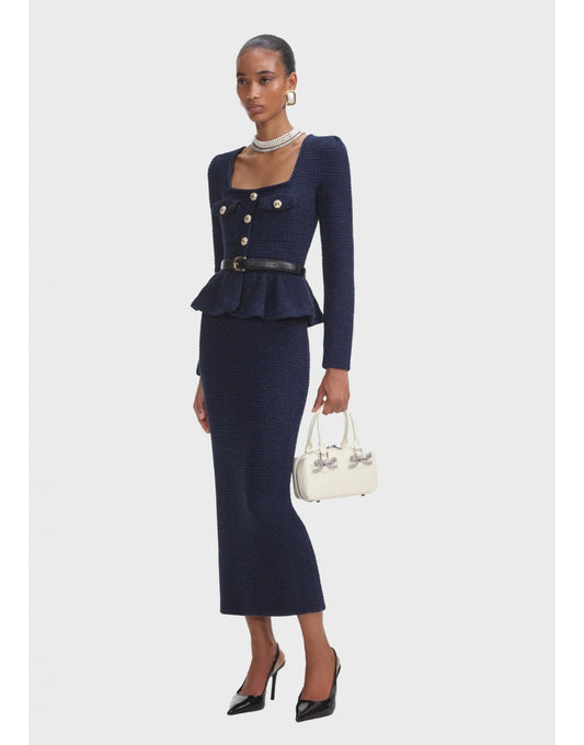 Young Ideas/Henmores - Peplum Detail Knitted Midi Dress - Blue - S