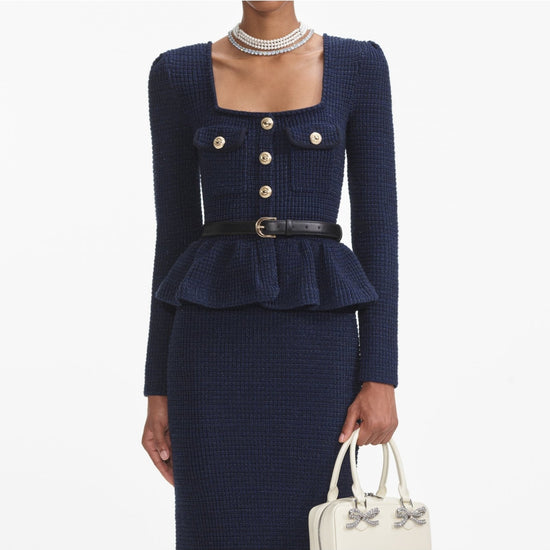 Young Ideas/Henmores - Peplum Detail Knitted Midi Dress - Blue - S