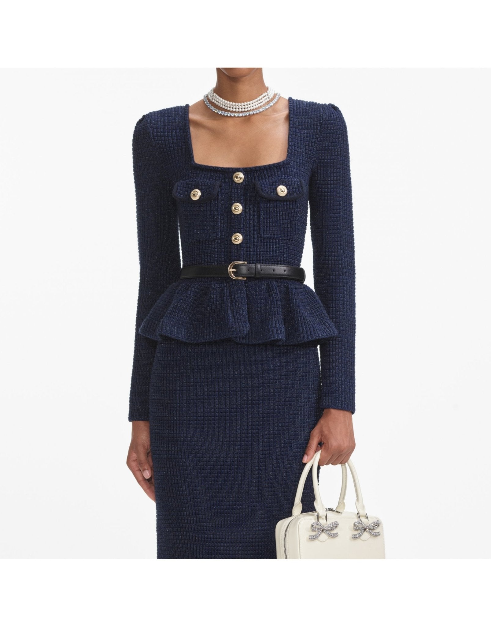 Young Ideas/Henmores - Peplum Detail Knitted Midi Dress - Blue - S
