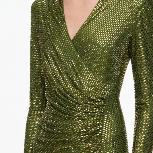 Young Ideas & Henmores -Rhinestone Mesh Wrap Midi Dress -Green -8