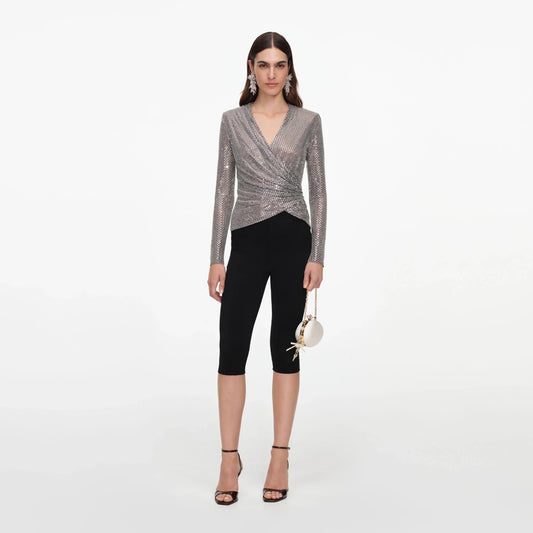 Young Ideas & Henmores -Rhinestone Mesh Wrap Top -Grey -8