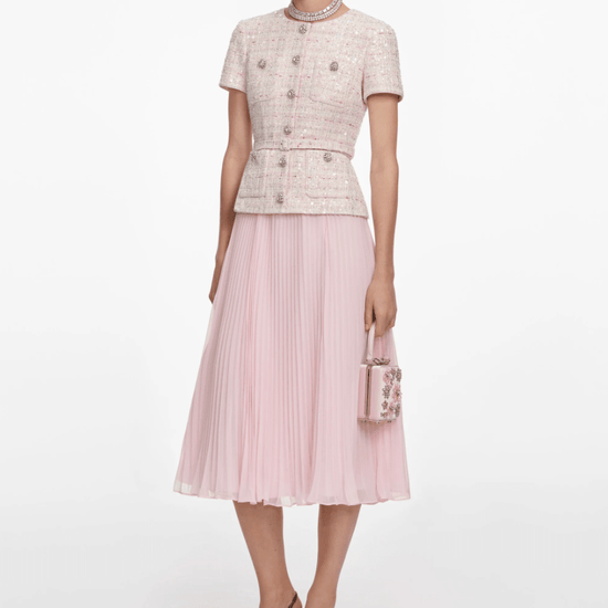 Young Ideas & Henmores - Sequin Boucle Tailored Midi Dress - Pink - 10