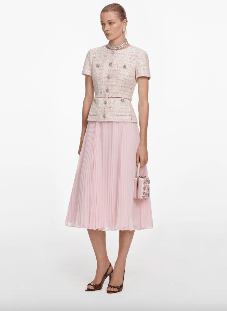 Young Ideas & Henmores - Sequin Boucle Tailored Midi Dress - Pink - 10