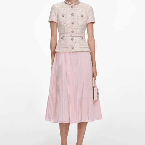 Young Ideas & Henmores - Sequin Boucle Tailored Midi Dress - Pink - 10