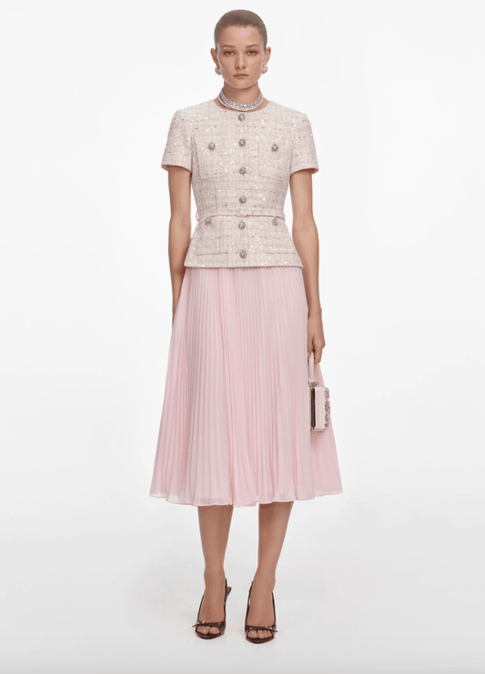 Young Ideas & Henmores - Sequin Boucle Tailored Midi Dress - Pink - 10